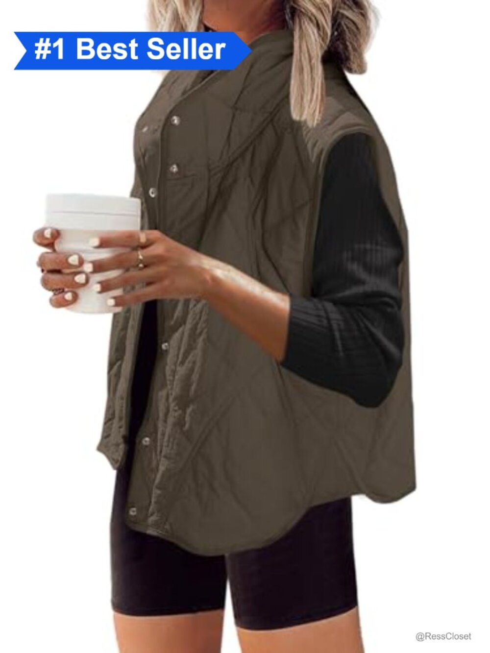 Womens Quilted Puffer Vest Lightweight Sleeveless Snap Button Padded Outerwear
